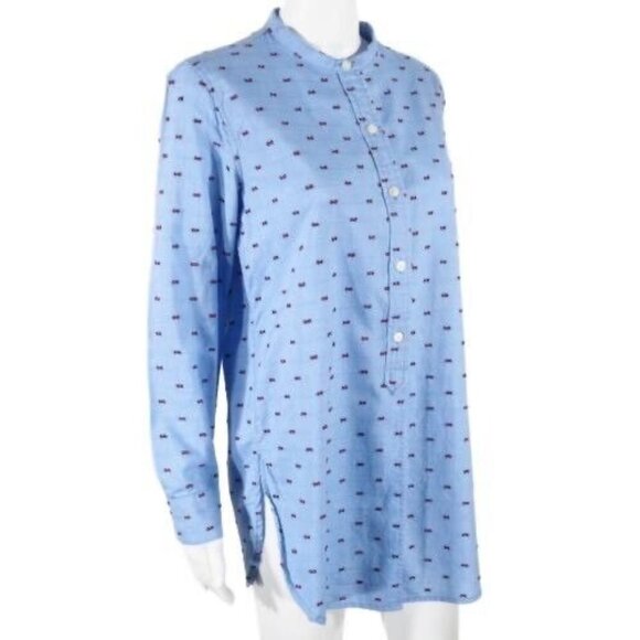 Gap Tops - Gap  Womens Tunic Shirt Dress Size Small Oversized Long Sleeve Blue Red Flags